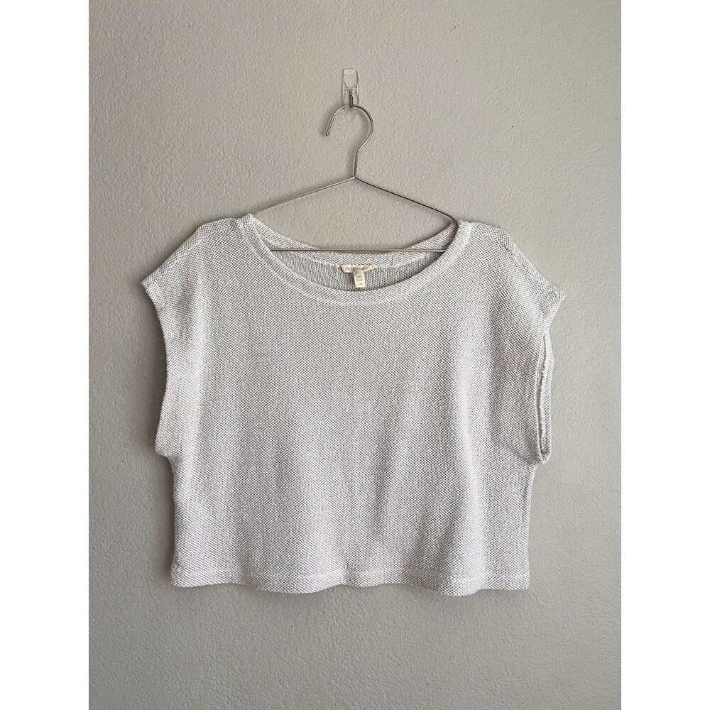 Eileen Fisher Boxy Knit Crop Top in White/Gray Size LARGE